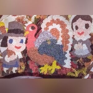 Thanksgiving holiday popcorn pilgrims vintage wall art